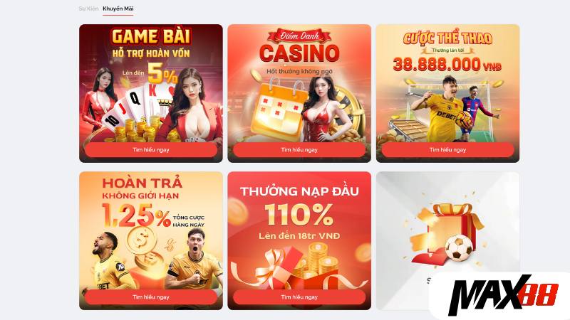 Các chương trình ưu đãi Max88 siêu chất lượng 2025