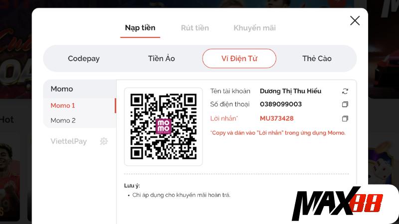 Hướng dẫn thực hiện nạp qua ví điện tử