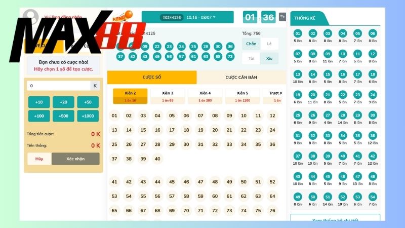 Keno quay thưởng sau mỗi 5 phút cung cấp cho tín đồ đam mê nhiều kiểu bet đoán số